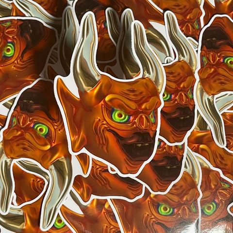 3D Orange Demon Head Sticker